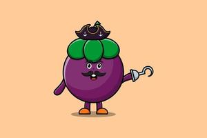 Cute cartoon pirate Mangosteen with hook hand vector