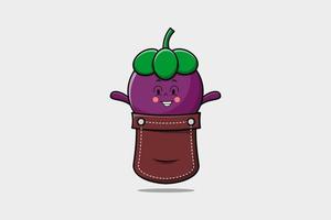 Cute cartoon Mangosteen coming out from pocket vector