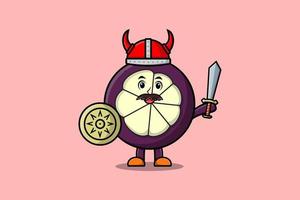 Cute cartoon character Mangosteen viking pirate vector