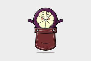 Cute cartoon Mangosteen coming out from pocket vector