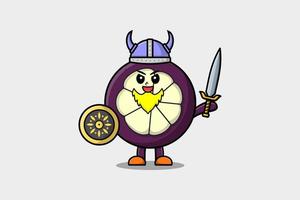 Cute cartoon character Mangosteen viking pirate vector