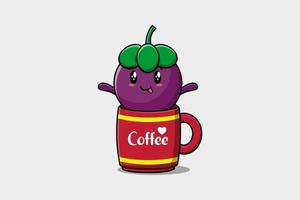 Mangosteen cute illustration in a coffee cup vector