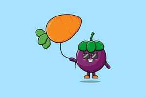 Cute cartoon Mangosteen float with carrot balloon vector