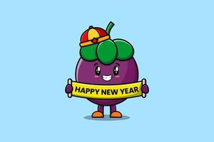 cartoon Mangosteen chinese holding happy new year vector