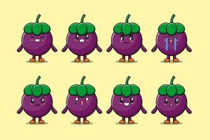 Set kawaii Mangosteen cartoon with expressions vector