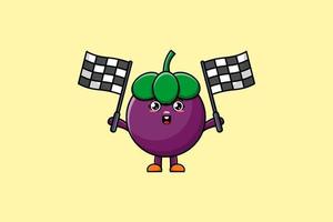 cute Mangosteen cartoon holding race flag vector