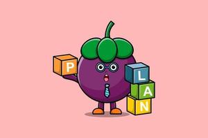 Cute cartoon Mangosteen businessman stack plan box vector