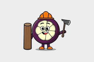 Cute cartoon Mangosteen as carpenter with ax vector