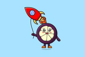 Cute cartoon Mangosteen floating with rocket vector