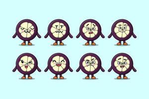 Set kawaii Mangosteen cartoon with expressions vector