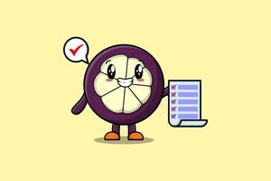 Cute cartoon Mangosteen holding checklist note vector