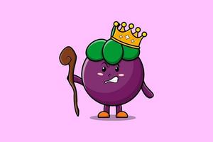 Cute cartoon Mangosteen as wise king with crown vector