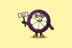 Cute cartoon Mangosteen character hold sale sign vector