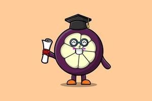 Mangosteen cute cartoon clever student with pencil vector