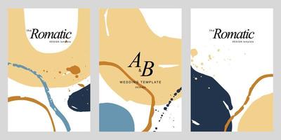 Set of minimalist design for portrait wedding invitation templates. Simple brush stroke backgrounds in vintage themes for greeting cards. Collection of premium and elegance design graphic vector