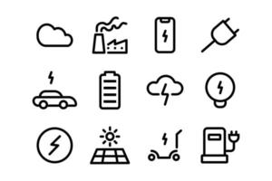 colección de icono de tecnología eléctrica para problemas ambientales. diseño de icono de arte de línea de trazo simple vector