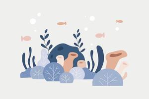 Cute underwater view with coral. Simple nature illustration in flat design style vector