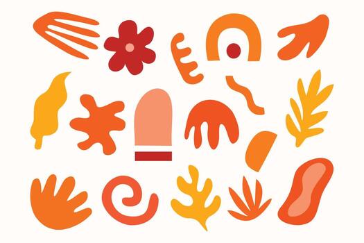 Set of trendy floral and organic shape in abstract naive pattern for design element vector