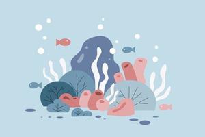 Cute underwater view with coral. Simple nature illustration in flat design style vector