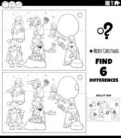 differences game with Santa Clauses characters coloring page vector