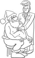 cartoon Santa Claus at the doctor examination coloring page vector