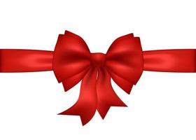 Festive bow isolated on white background. Vector Christmas red satin bow with ribbons realistic, wrap holiday element template. For presents, gifts, coupon, sale, discount design Birthday, Valentine.