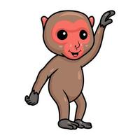 Cute little japanese macaque cartoon raising hands vector