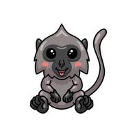 lindo pequeño mono langur gris dibujos animados sentado vector