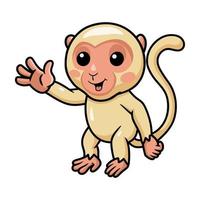 Cute little albino monkey cartoon waving hand vector