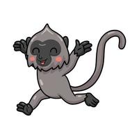 lindo pequeño mono langur gris dibujos animados corriendo vector