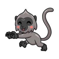 lindo pequeño mono langur gris dibujos animados corriendo vector