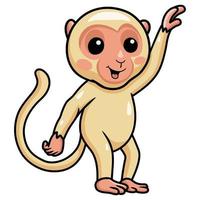 Cute little albino monkey cartoon waving hand vector