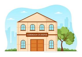 German Food Restaurant with Collection of Delicious Cuisine Traditional and Drinks in Flat Cartoon Hand Drawn Templates Illustration vector