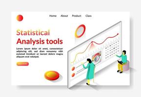 herramientas de análisis servidor de datos diseño isométrico, concepto de gestión financiera sitio web de crecimiento de marketing, mercado de desarrollo de información de tecnología empresarial de fondo vector