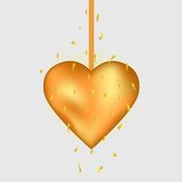 ilustración realista de corazón de oro, cartel de celebración de saludo de regalo de diseño de plantilla vector
