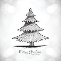 Hand draw winter christmas tree sketch holiday card background vector