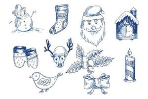 Hand draw decorative christmas elements sketch set design vector