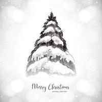 Hand draw winter christmas tree sketch holiday card background vector