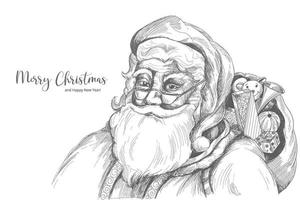 Hand drawn cheerful santa claus sketch card design vector