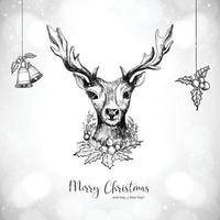 Hand drawn christmas deer sketch design vector