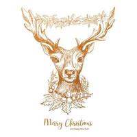 Hand drawn christmas deer sketch design vector