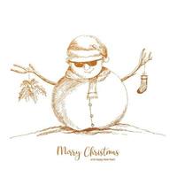 Hand draw cute cheerful snowmen sketch merry christmas card background vector