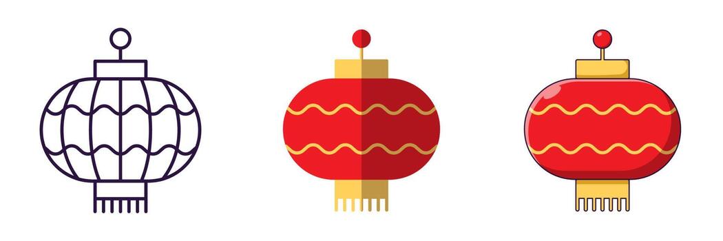 Chinese New Year concept. Collection of line, flat and cartoon illustrations of lantern for stores, shops, web sites, design, apps vector