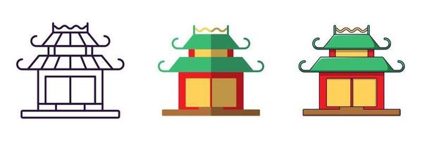 Chinese New Year concept. Collection of line, flat and cartoon illustrations of pagoda for stores, shops, web sites, design, apps vector