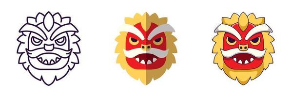 Chinese New Year concept. Collection of line, flat and cartoon illustrations of dragon mask for stores, shops, web sites, design, apps vector