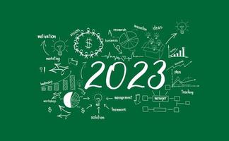 vector 2023 año nuevo con pensamiento creativo dibujando tablas y gráficos ideas de planes de estrategia de éxito empresarial