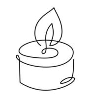 Hand drawn Christmas one line burning candle vector icon. Xmas advent outline illustration for greeting card, web design, invitation isolated on white background