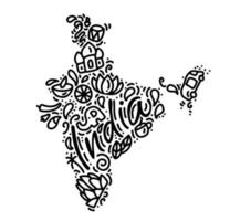 Indian map black calligraphy text and doodle elements vector illustration design. Happy republic Day India independence celebrations with 26th January