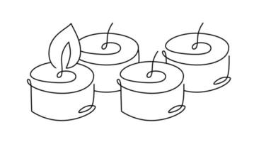 Hand drawn continuous one line four candles vector icon. Christmas advent first burning cundle to week. outline illustration for greeting card, web design isolated holiday invitation