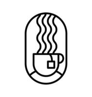 taza de té con icono de línea de bolsa de té, signo de vector de contorno, pictograma de estilo lineal aislado en blanco. símbolo, ilustración de logotipo. trazo editable del día internacional del té, marco redondo